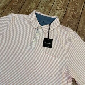 The Normal Brand Striped Polo Shirt Mens Large Pink White Cotton Pocket NWT